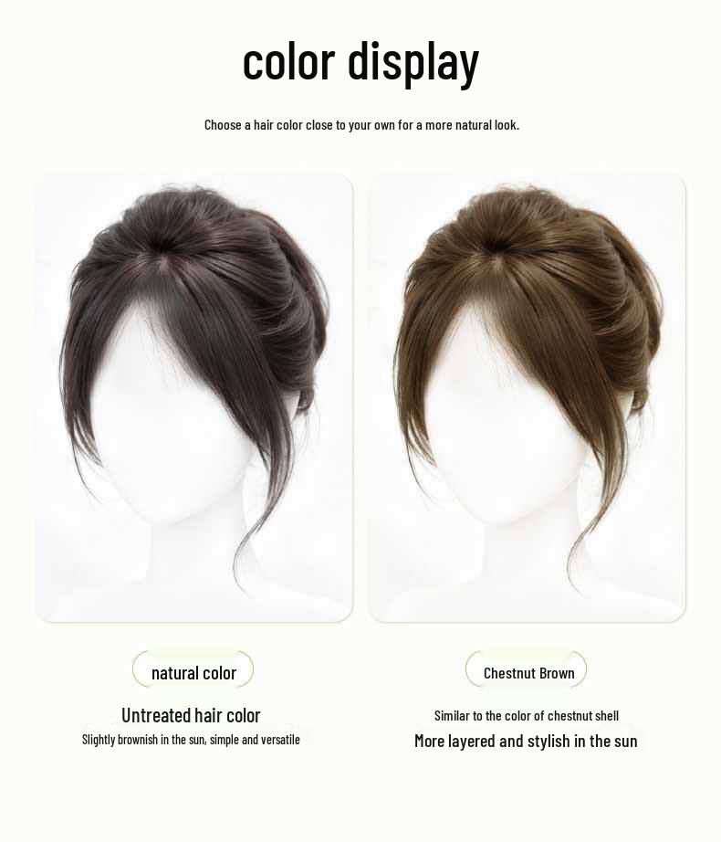 Women's Real Hair Wig Pieces - Human Hair Top Hairpiece with Fake Bangs
