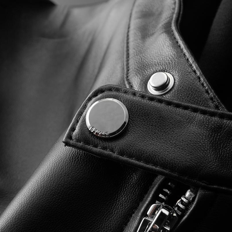 Leather Jacket Men's Sheepskin Locomotive Leather Hooded Jacket Stand-up Collar Short Coat Men