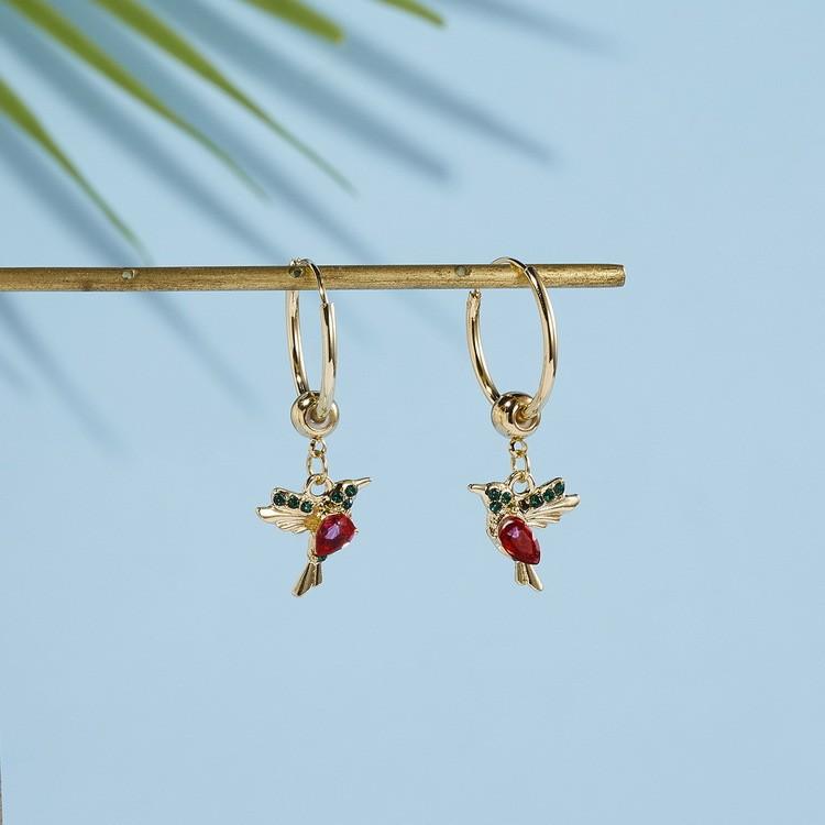 Hummingbird Animal Earrings Alloy Water Drilling Stylish Hoop For Women