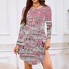 Women's Long-sleeved T-shirt Dress With Round Neck, Knee-length, Loose Fit, Casual And Pockets