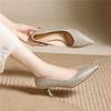 Light luxury high-end women's shoes heightened thin heels early spring single shoes small rhinestones commuting not tired feet high heels