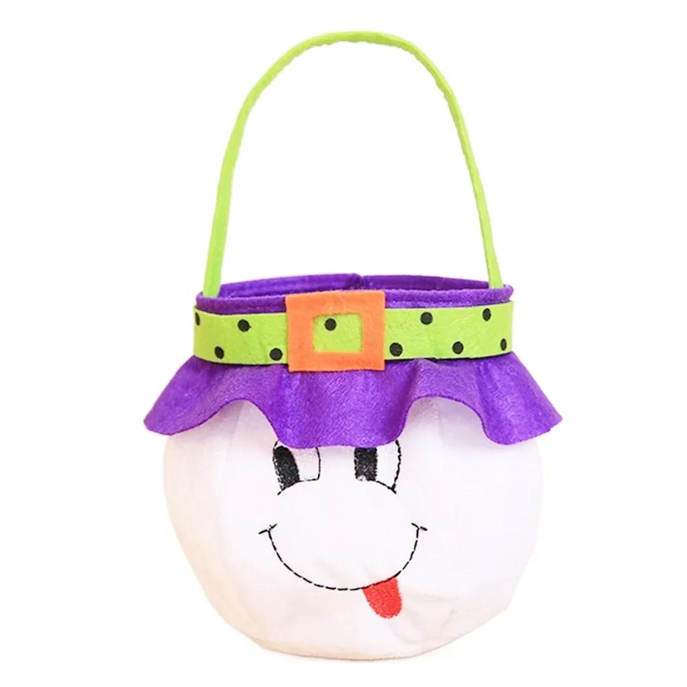 Velvet Material Halloween Tote Bag Cartoon Cotton Spooky Design Trick Or Treat Bag Pumpkin Ghost Design Portable