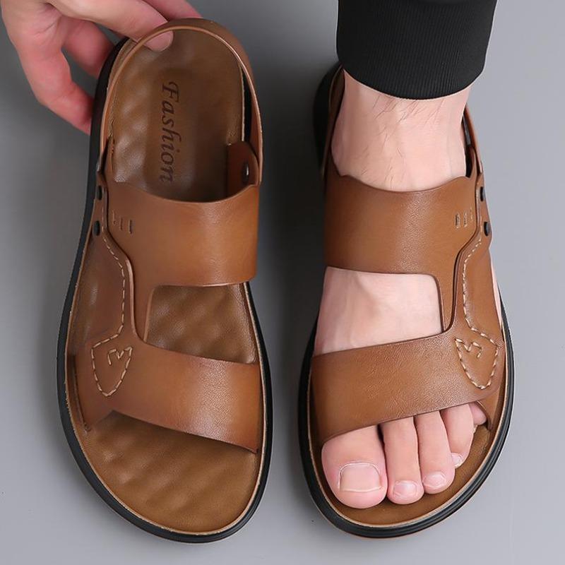 Men Summer Slip-On Sandals Breathable Soft Bottom Casual Driving Beach Shoes Anti-Slip Comfortable PU Leather Zapatos De Hombre