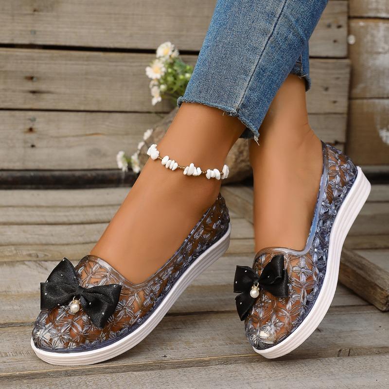 Fashion Flat Sandals Summer New Round Head Hollow Butterfly Knot Soft Sole Anti-slip Wear-resistant Low Heel Women's Shoes