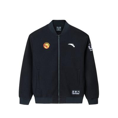 Anta Basketball Series Letter Stand Collar Long Sleeve Baseball Jacket Men Jackets Basic-Black 152441757-1