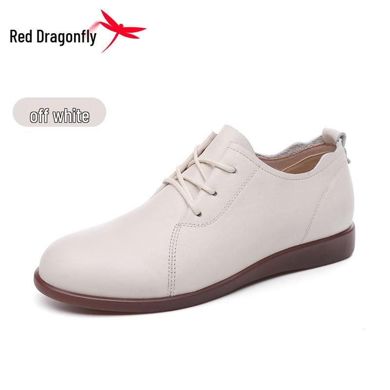 Red Dragonfly Women s Spring  Autumn Genuine Leather White Casual Flats - Non-slip, British Style 37
