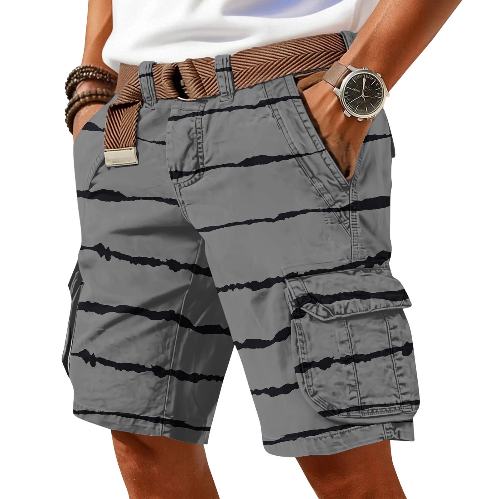 

Men s Relaxed Fit Cargo Shorts with Striped Print and Adjustable Waistband for Outdoor Activities M