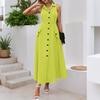 ZANZEA Women Summer Turn Down Collar Casual Sleeveless Long Dress