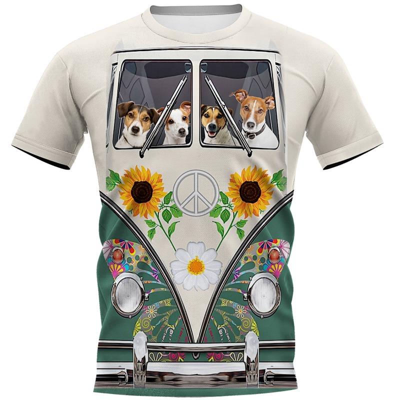 T-shirt da uomo stampata in 3D con stampa di cane animale domestico hippie a maniche corte con scollo rotondo pullover top casual