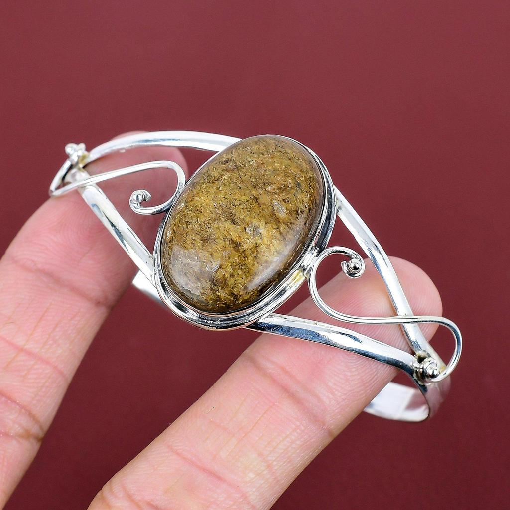 Bronzite cuff bracelet gemstone bangle 925 sterling silver bangle handmade adjustable cuff bracelet very pretty silver jewelry gifts for him