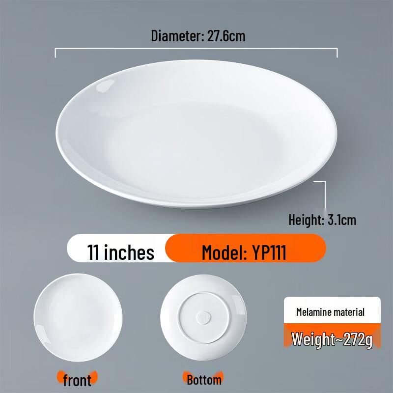 Elegant White A5 Melamine Round Dinner Plates (5-Pack)