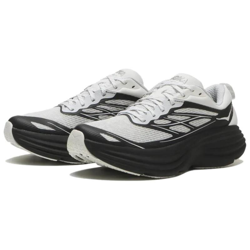 HOKA One One Bondi 8 Abrasion Resistant Low Top Running Shoes Unisex Black White Sneakers 1155391-FLCK