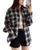 Women's Autumn/Winter Plaid Jacket - Korean Style Slimming Loose Fit POLO Collar Long Sleeve Shirt