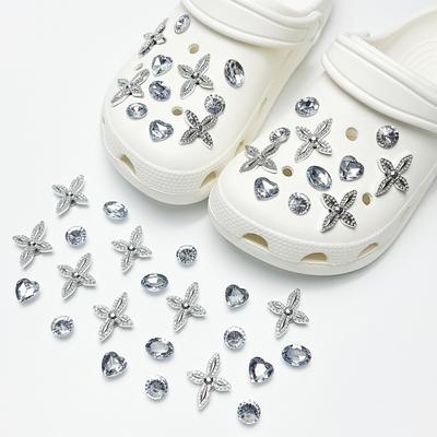 Decorative Shoe Charms Set for Clog Shoes Cross Star and Diamond Shaped Rhinestone Accessories for Customizing Footwear Decoration