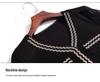Women's Black Chiffon Spliced Knitted V-Neck Pullover: Loose-Fitting, Long-Sleeved Spring Commuter Top.