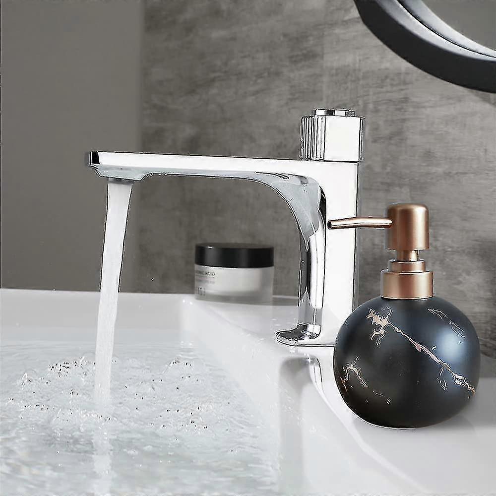 Gold Soap Dispenser For Bathroom Or Kitchen, Cute Marble Round Ceramic Lotion Bottle, Rust-free Pump - Chuan