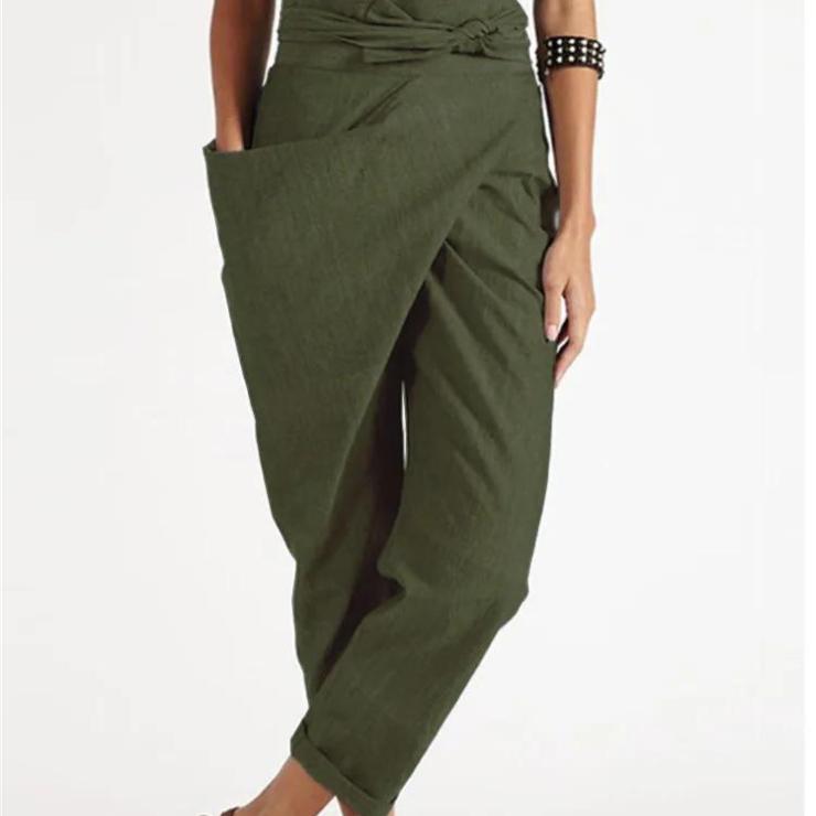 Ladies Harem Pants Fashion Casual Asymmetrical Loose High Waist Solid Color Unilateral Pocket Pants Plus Size Trousers KTB