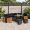 10-piece Garden Sofa Set with Black Poly Rattan Acacia Wood Cushions, Garden Dining Set 3 3365239