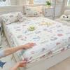 Washed Cotton Fitted Sheet Mattress Protector Non-Slip Bed Cover Pillowcase Set Modern Minimalist
