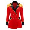 Women Circus Master Outerwear Velvety Lapel V Neck Double-breasted Coat with Gold Lace Tassel Epaulet for Halloween Rave Party