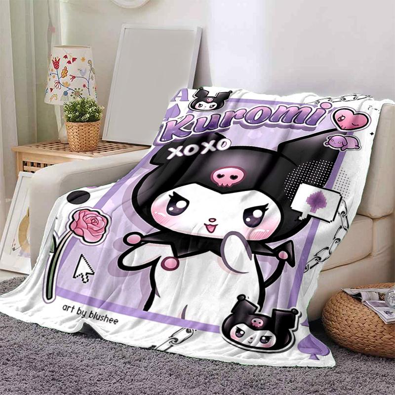 1pc Kuromi's Sweet Kisses Blanket, Soft Throw for Room Decor, Perfect Gift for Family and Friend, Living Room, Travel, Camping, Car Blankets, Beach, O