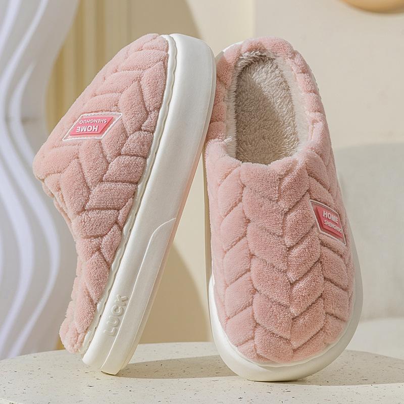 Sweet bow cotton slippers women's winter indoor home velvet warm non-slip cotton drag lady