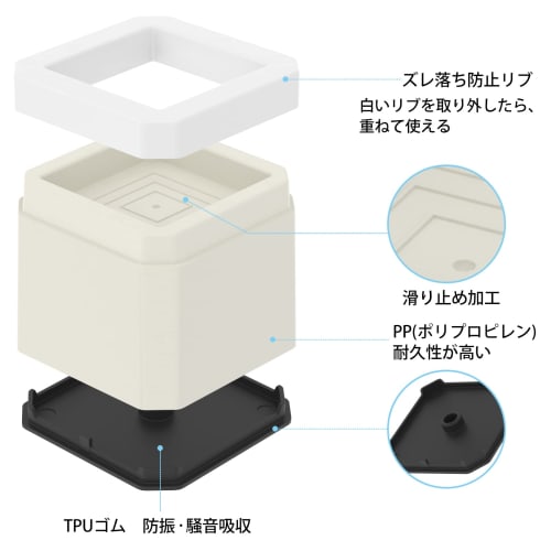 DEWEL Washing Machine Raiser, Adjustable Height, for Washing Machines, Refrigerators, Sofas, and Kotatsu Tables, Set of 4, with Anti-Vibration and Sou
