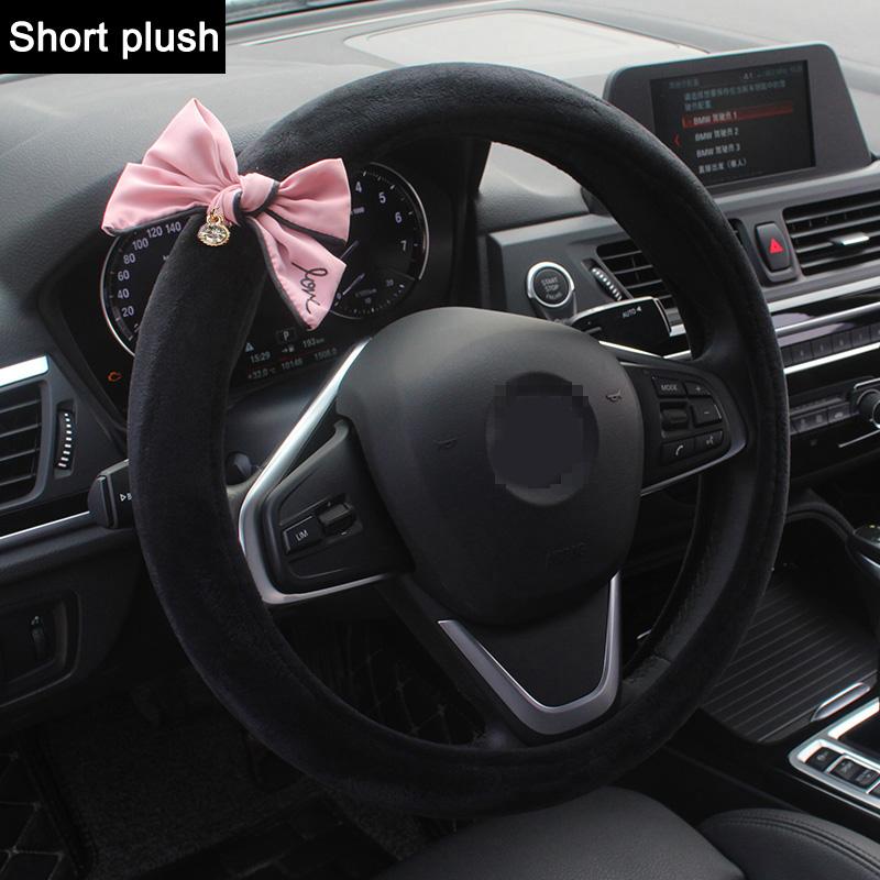 

High Quality Crystal Pink Bow Car Steering Wheel Cover Women Steering-Wheel Cases 14.5-15inch O-Type Auto Interior Accessories
