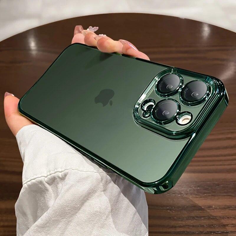 Official Original Lens Film Protect Phone Case For IPhone 11 12 13 14 15 Pro Max Plus Mini XS XR X Square Plating Clear Cover