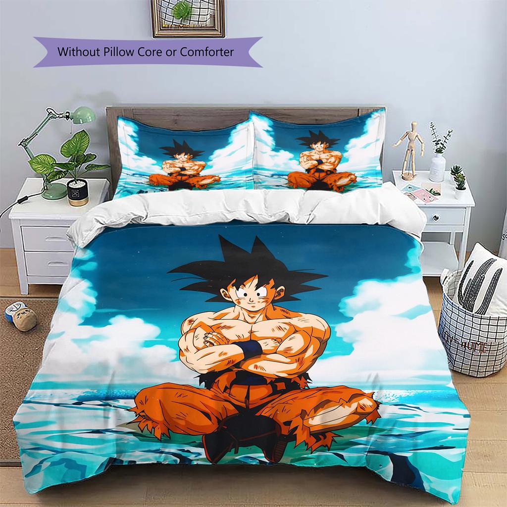 Dragon Ball Cartoon Son Goku Pattern Bedding Home Decoration Birthday Gift (1 * duvet cover + 2 * pillowcase, without core)