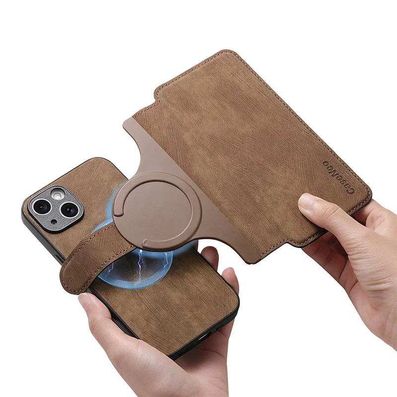 Flip PU Leather Card Holder Case for IPhone 18 17 16 15 14 13 12 11 Pro Max 17E 16E Magnetic 2 in 1 Full Protection Wallet Cover