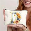 1pc Floral Alphabet Cosmetic Bag -Perfect For Travel, Weddings, And Bachelorette Parties For Bridesmaids And Maid Of Honor