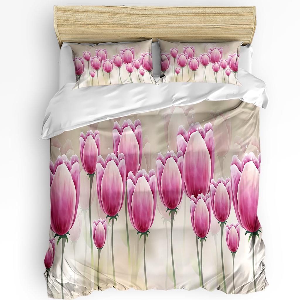 Flowers Red Bouquet Tulips Duvet Cover Bed Bedding Set Home Textile Quilt Cover Pillowcases Bedroom Double Bedding Set No Sheet