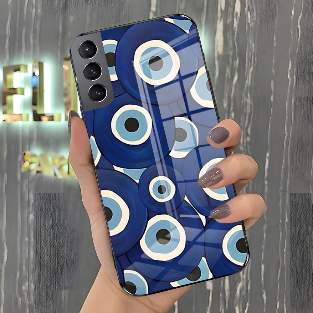 Cute Blue Evil Eye Phone Case For Samsung S26 S25 Plus S20 S20 Plus S22 Ultra S23 FE S21 Plus S21 Ultra Glass Cover