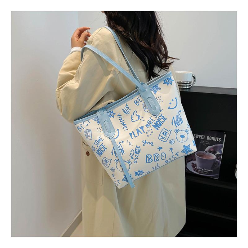 Cute Cartoon Print Shoulder Bag Fashionable Large Capacity Underarm Tote Purse