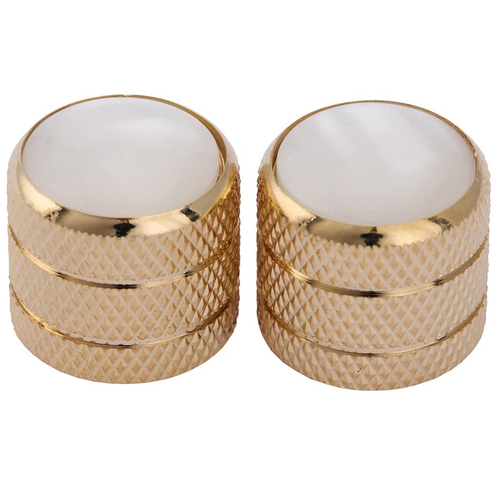 Musiclily Pro Metric Size Steel Guitar Dome Knob White Pearl Top Imported for Fender Telecaster Electric Gold of Guitar/Precision Bass, (Set 2)