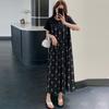 DIMANAF 2025 Summer Plus Size Dress Women Loose Casual Dress Basic Vintage Short Sleeve Bow Printing Long Dress
