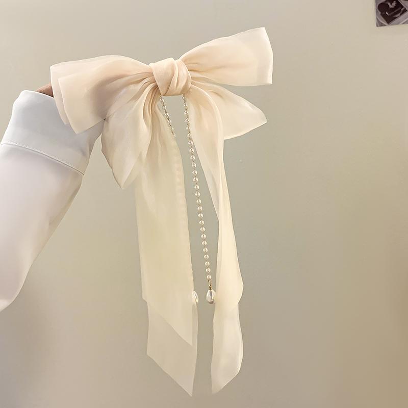 Elegant rosettband hårnål för kvinnor långa tofsar pärlnål rosett fläck hårspänne retro pannband flickor håraccessoarer