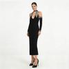 Halter Rhinestone Embellished Sexy Black Bandage Long Dress