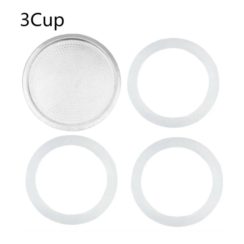 

Уплотнительные силиконовые прокладки для кофейных колец и алюминиевые фильтры для кофеварок Moka, сменный комплект для кухонных эспрессо-машин, аксессуары 3 Cup слоновая кость