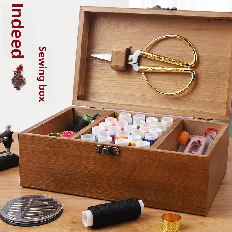 Needle and Thread Box Set, Needle and Thread Bag, Household Sewing Thread Needle Storage Box, Solid Wood Needle and Thread Box