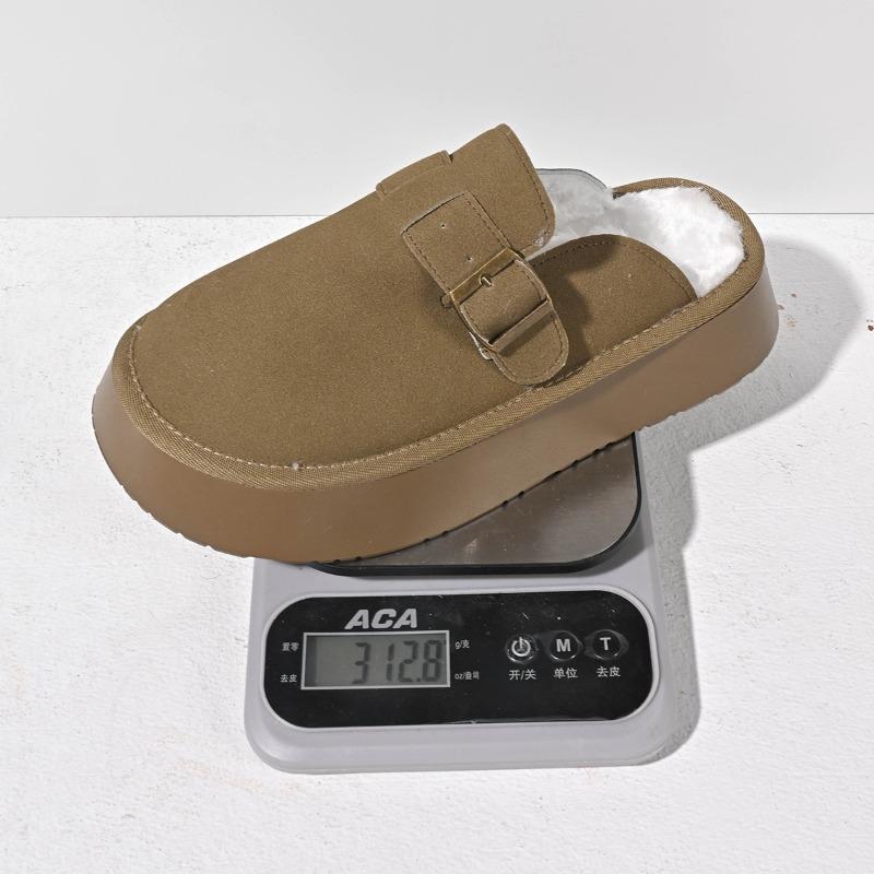 Nye vinterplysj tykksålede fluffy tøfler dame yttertøy beltespenne veskehode varm halvdrag bomullssko