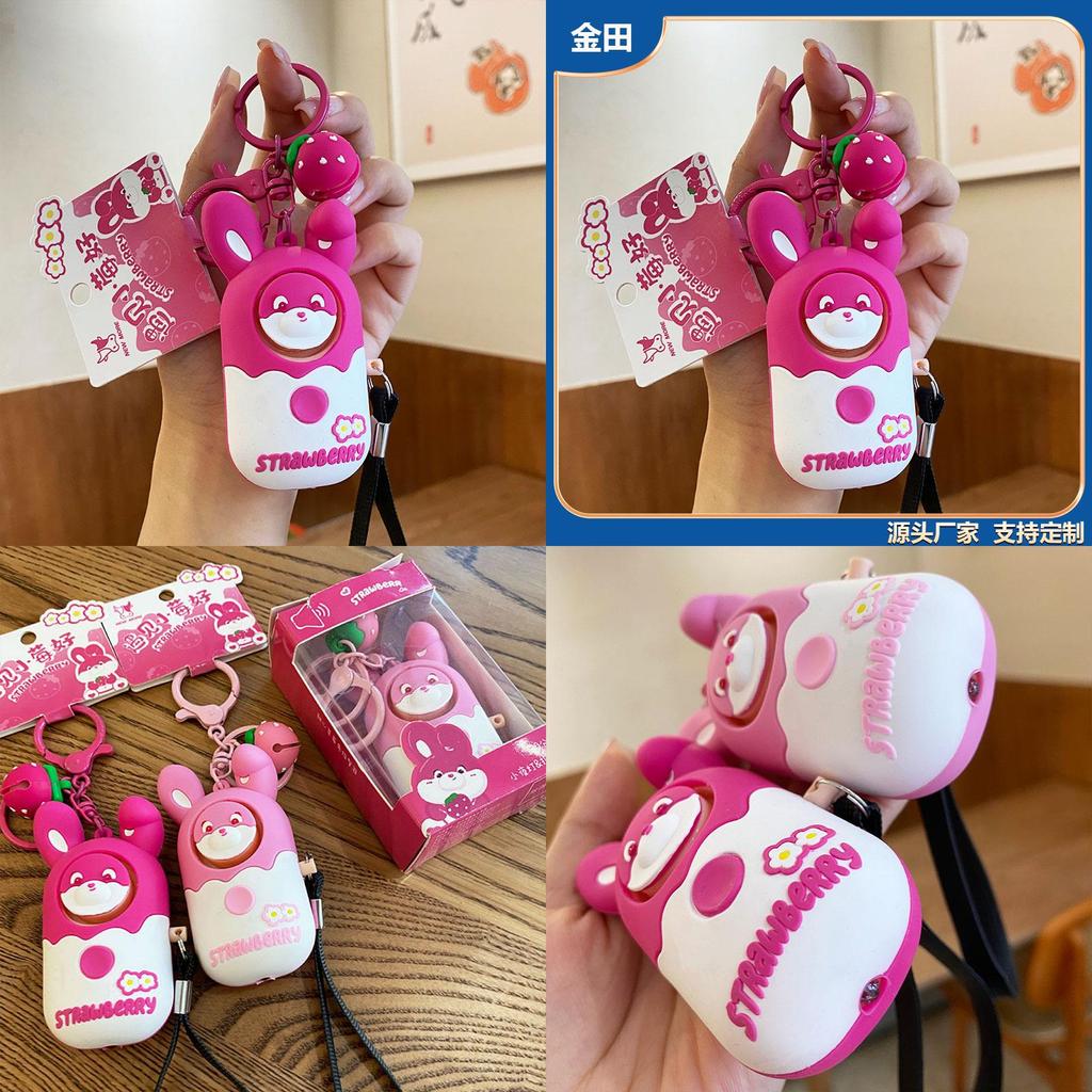 Adorable Strawberry Rabbit Night Light Alarm Keychain For Girls Unique Gift Accessory