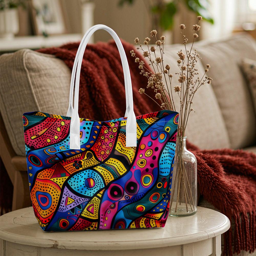 Colorful Abstract Print Tote Bag Daily Casual Large Capacity Shopping Shoulder Bag for Women Outdoor Handbag 