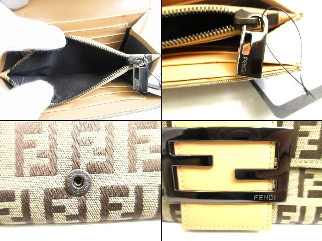 Authentic FENDI Zucca Khaki Canvas Brown Leather Bifold Wallet Compact Wallet #b014  Refurbished