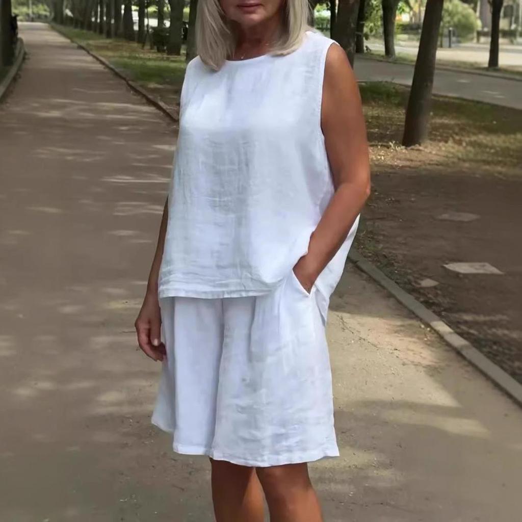 2024 Damen Baumwoll-Leinen Ärmelloses Lässiges Set - Europäischer & Amerikanischer Stil
