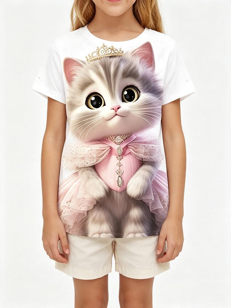 Summer Casual 3D Cute Cat Print Shirt Men T Shirt Women Tee Boys Top Children Parent Child Quick Dry Short Sleeves Kids Tshirt