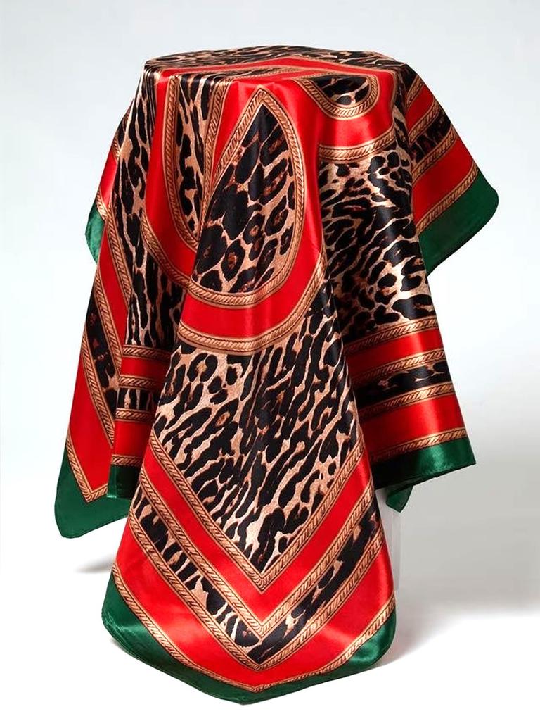 New versatile black coffee leopard print tube top silk scarf women's summer vacation style large square scarf Spice girl sexy neck scarf shawl