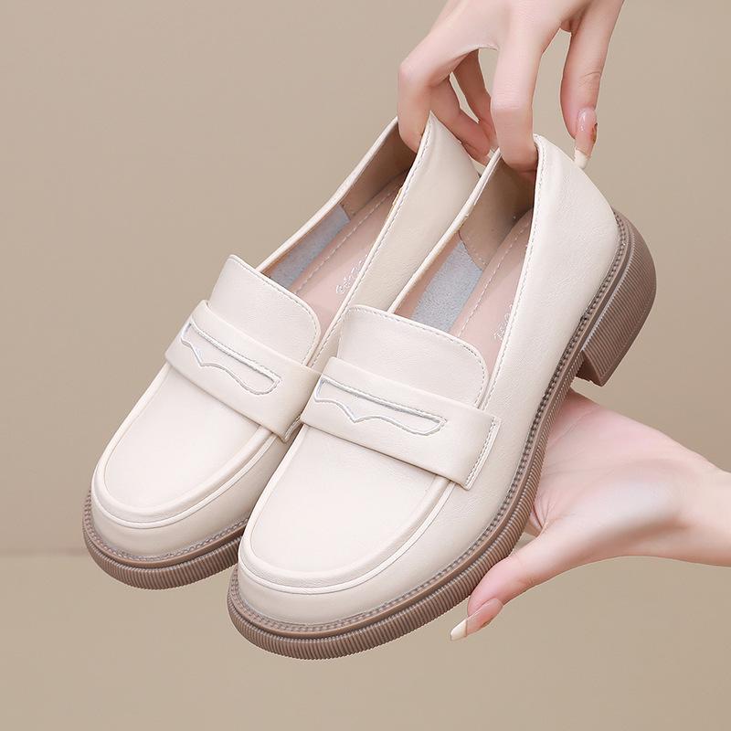 Spring 2024 New British Style Loafers with Thick Sole and Soft Slip-On, All-Match Women's Shoes.