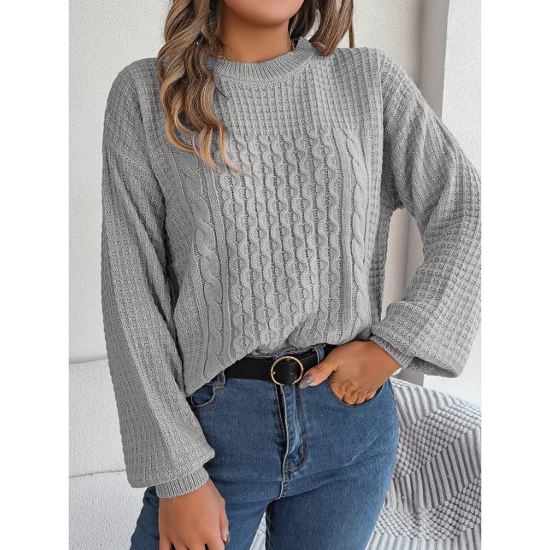 Women's Autumn and Winter Casual Solid Color Twist Lantern Sleeve Sweater